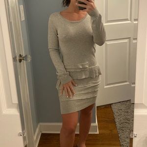 BCBGMAXAZRIA Grey Ruffle Long Sleeve Dress